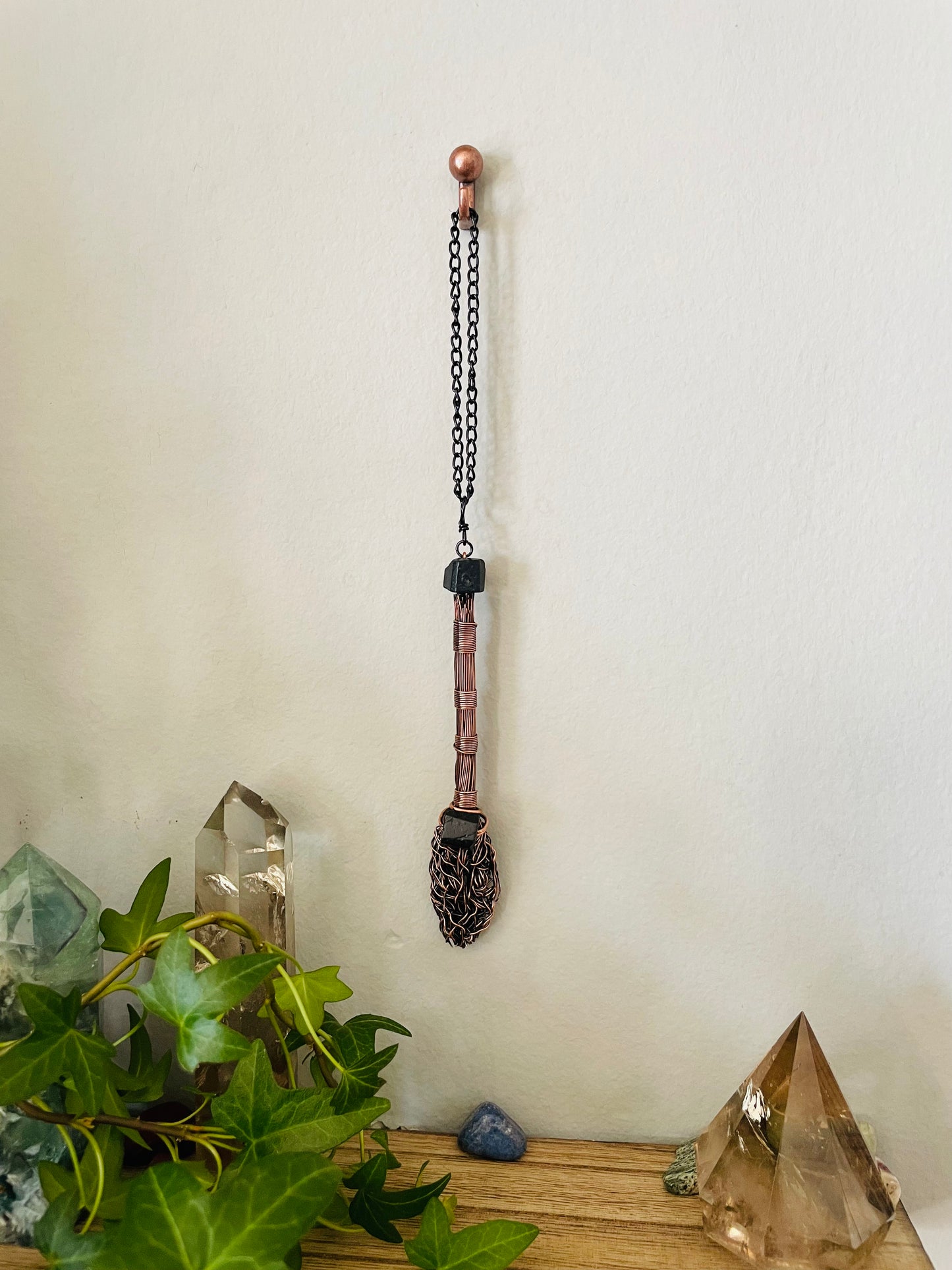 Miniature Collectible Broom Wall Charm With Black Tourmaline Stones, Handmade Broom To Accent A Witch’s Home
