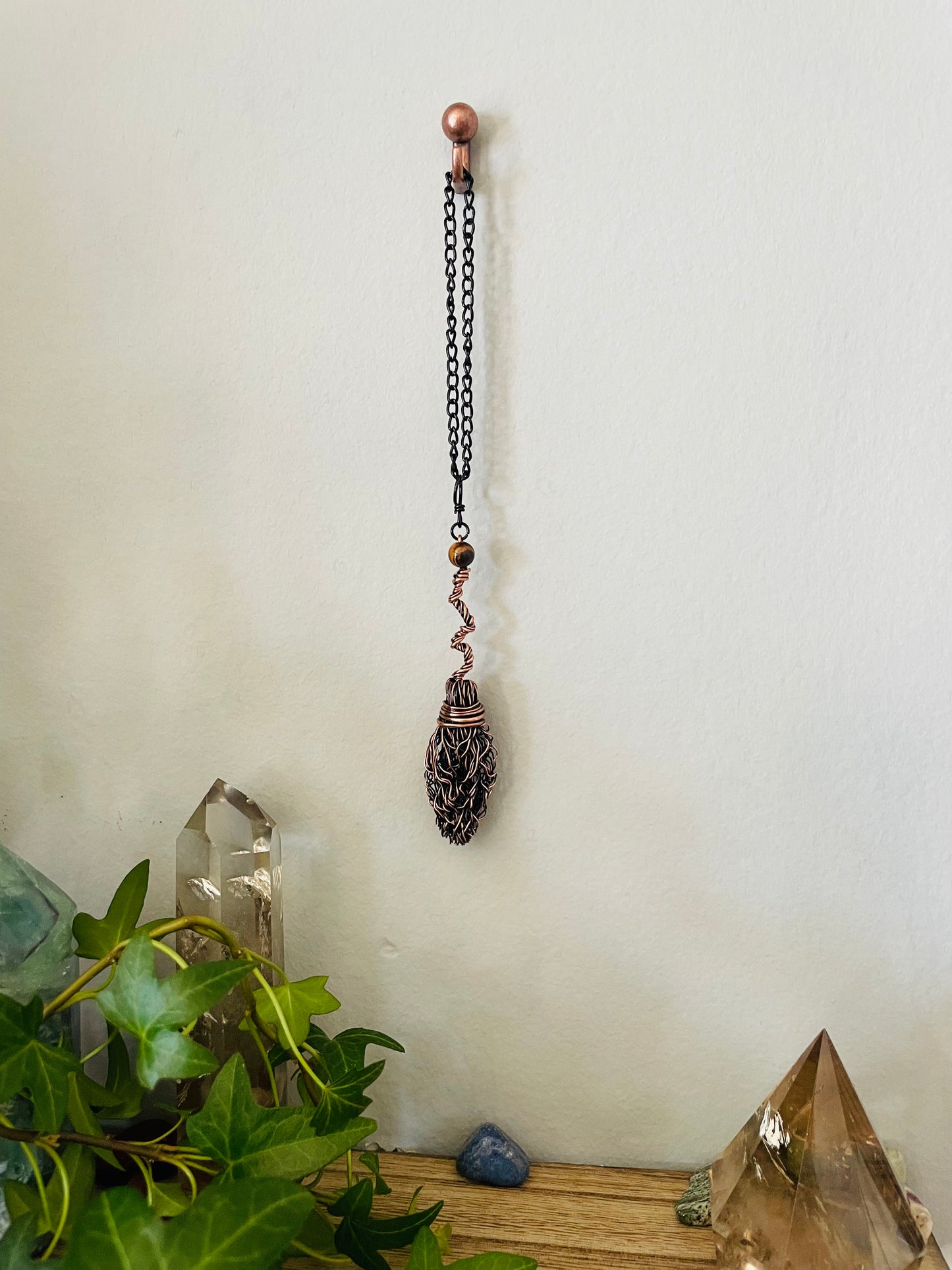 Miniature Collectible Broom Wall Charm With Tiger’s Eye Stone, Handmade Broom To Accent A Witch’s Home