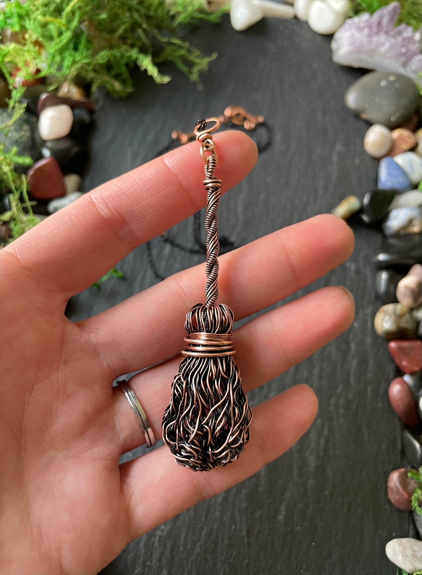 006. Miniature Collectible Broom Pendant With Straight Handle | Add Custom Name Charm