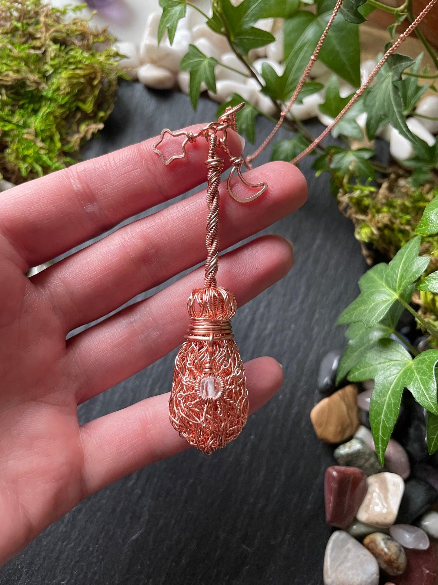 Image of copper broom pendant