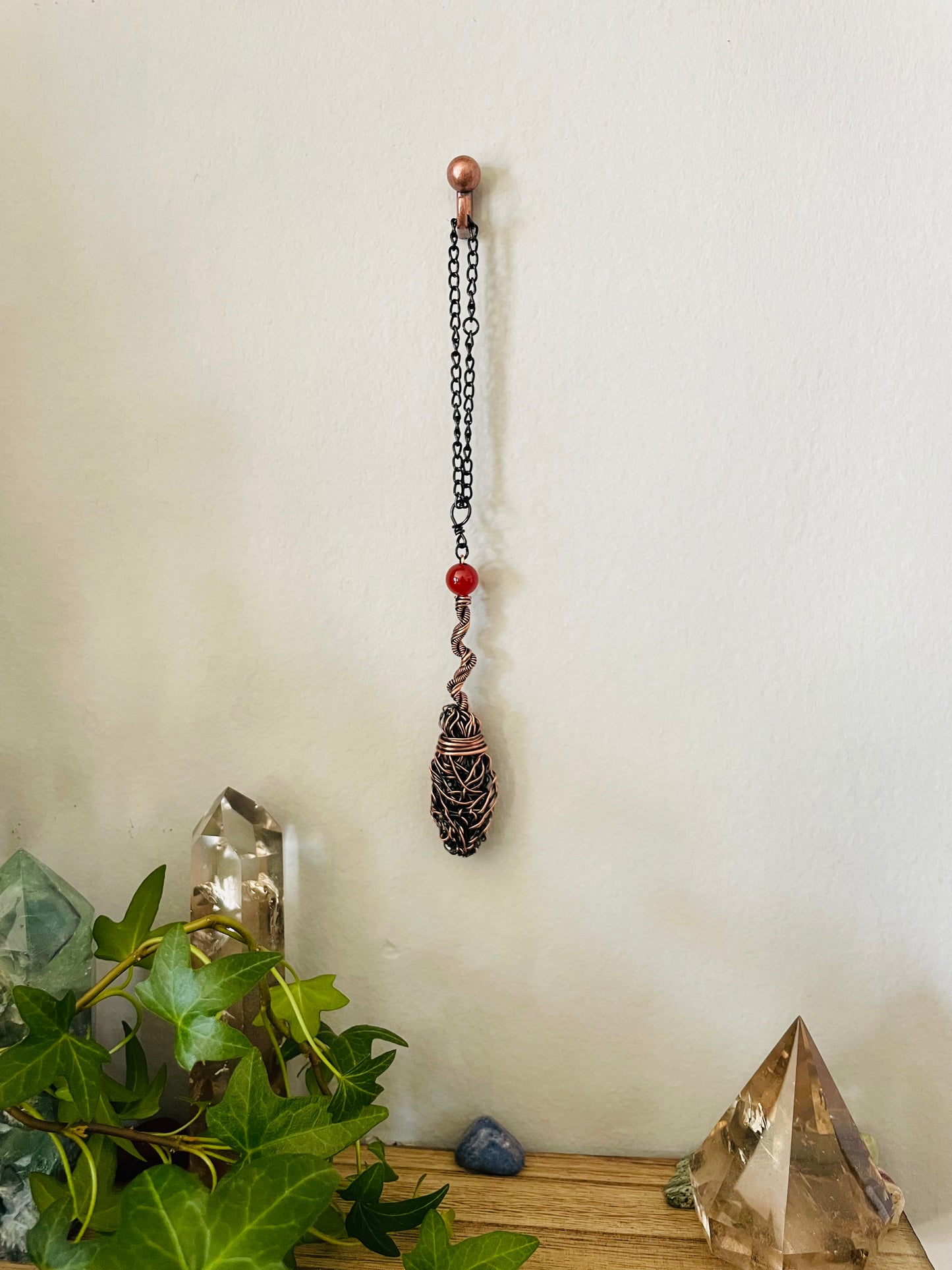 Miniature Collectible Broom Wall Charm With Carnelian Crystal, Handmade Broom To Accent A Witch’s Home