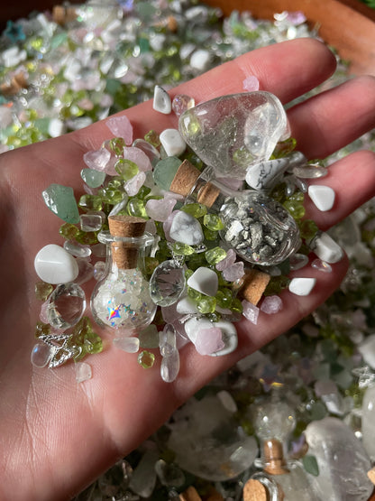 Magical Mini Fairy Forest Crystal Confetti With Wooden Box, Quartz Point, And Selenite Stick