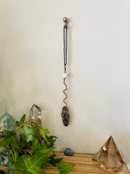 Miniature Collectible Broom Wall Charm With Moonstone Crystal, Handmade Broom To Accent A Witch’s Home