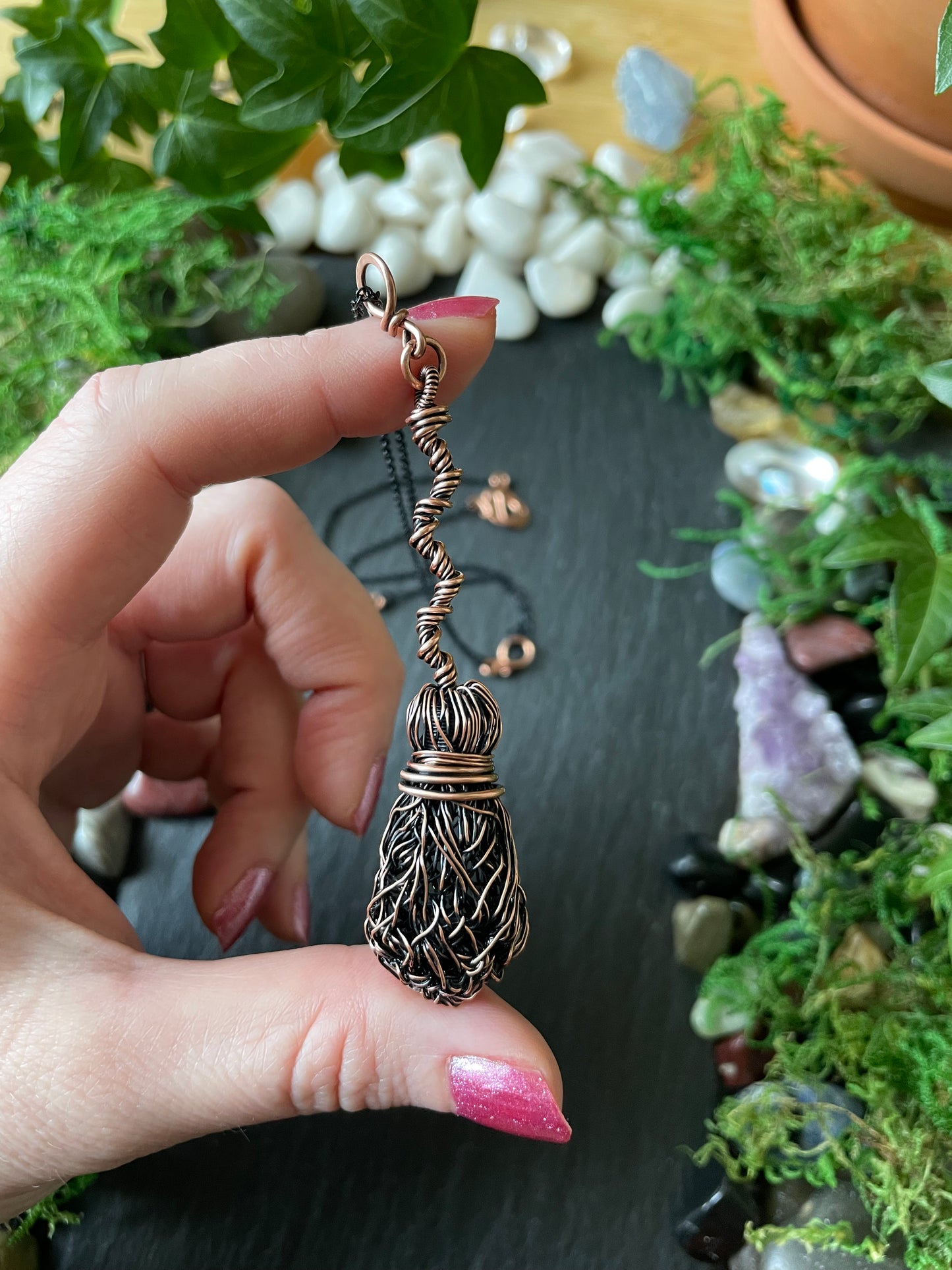 0118. Miniature Collectible Broom Pendant With Bent Handle | Add Custom Name Charm