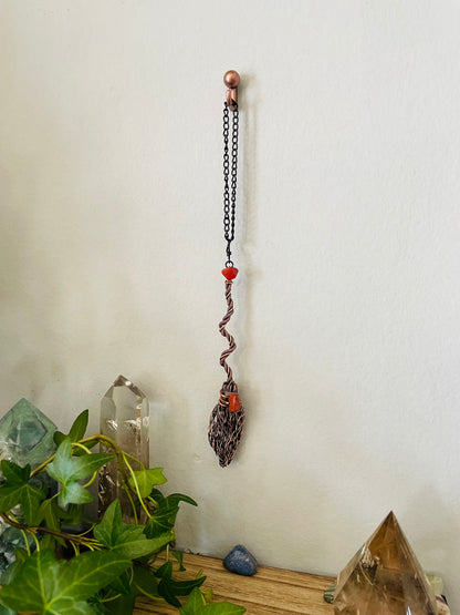 Miniature Collectible Broom Wall Charm With Red Jasper Stone, Handmade Broom To Accent A Witch’s Home
