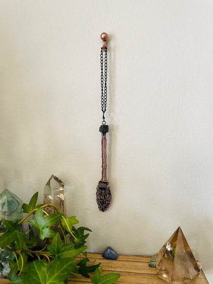 Miniature Collectible Broom Wall Charm With Black Tourmaline Stones, Handmade Broom To Accent A Witch’s Home