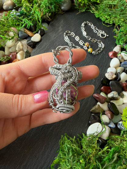 Magically Enchanted Flower Sphere Amulet In A Stainless Steel Wire Weave | One-of-a-Kind Handmade
