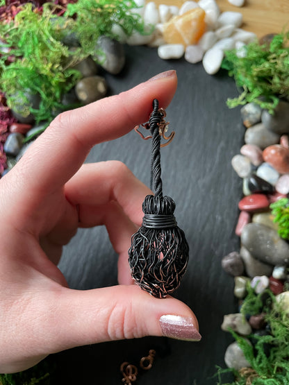 0128. Miniature Collectible Black Broom Pendant With Straight Handle And Celestial Charms | Add Custom Name Charm