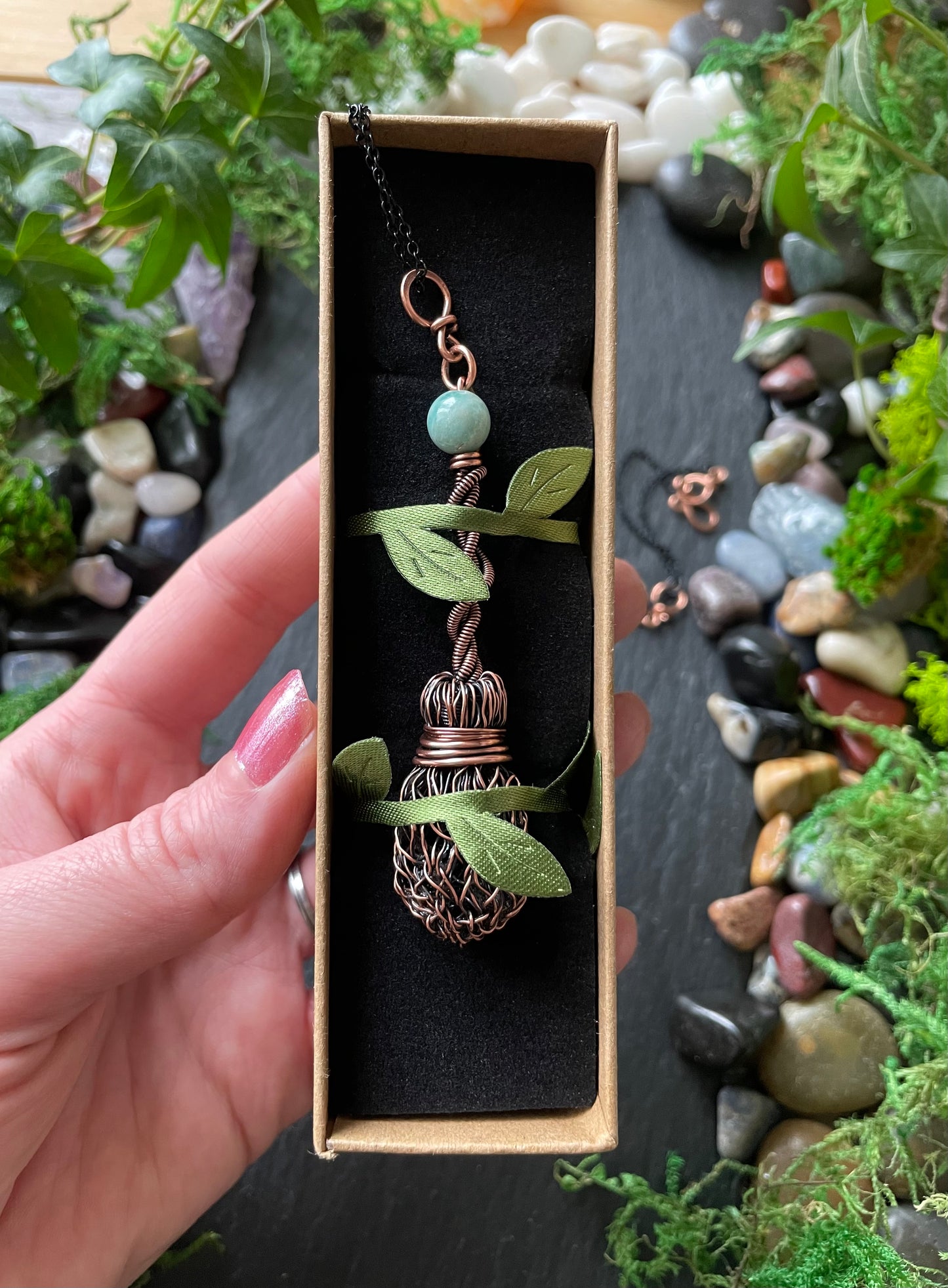 0111. Miniature Collectible Broom Pendant With Twisted Handle And Amazonite Stone | Add Custom Name Charm