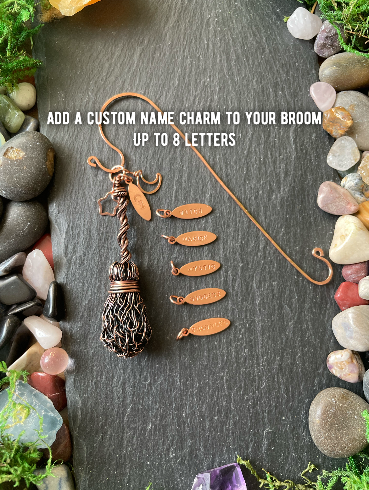 106. Made To Order - Miniature Copper Broom Bookmark With Twisted Handle And Classic Broom Bristles, Mini Bookshelf Broom With Star And Moon