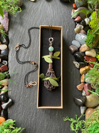0110. Miniature Collectible Broom Pendant With Wrapped Handle And Amazonite Stone | Add Custom Name Charm