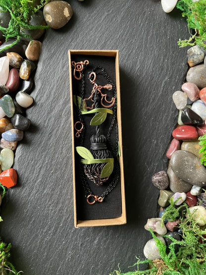 0128. Miniature Collectible Black Broom Pendant With Straight Handle And Celestial Charms | Add Custom Name Charm