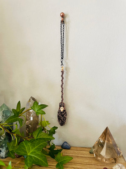 Miniature Collectible Broom Wall Charm With Stone Skulls, Handmade Broom To Accent A Witch’s Home