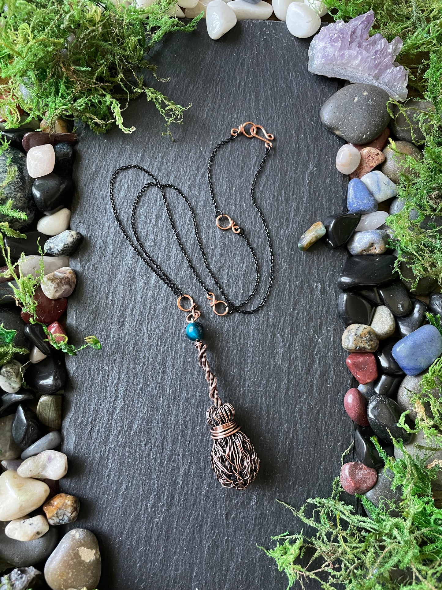 007. Miniature Collectible Broom Pendant With Twisted Handle And Blue Tiger’s Eye Crystal | Add Custom Name Charm