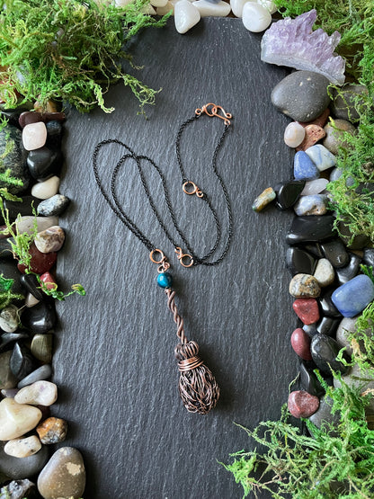 007. Miniature Collectible Broom Pendant With Twisted Handle And Blue Tiger’s Eye Crystal | Add Custom Name Charm