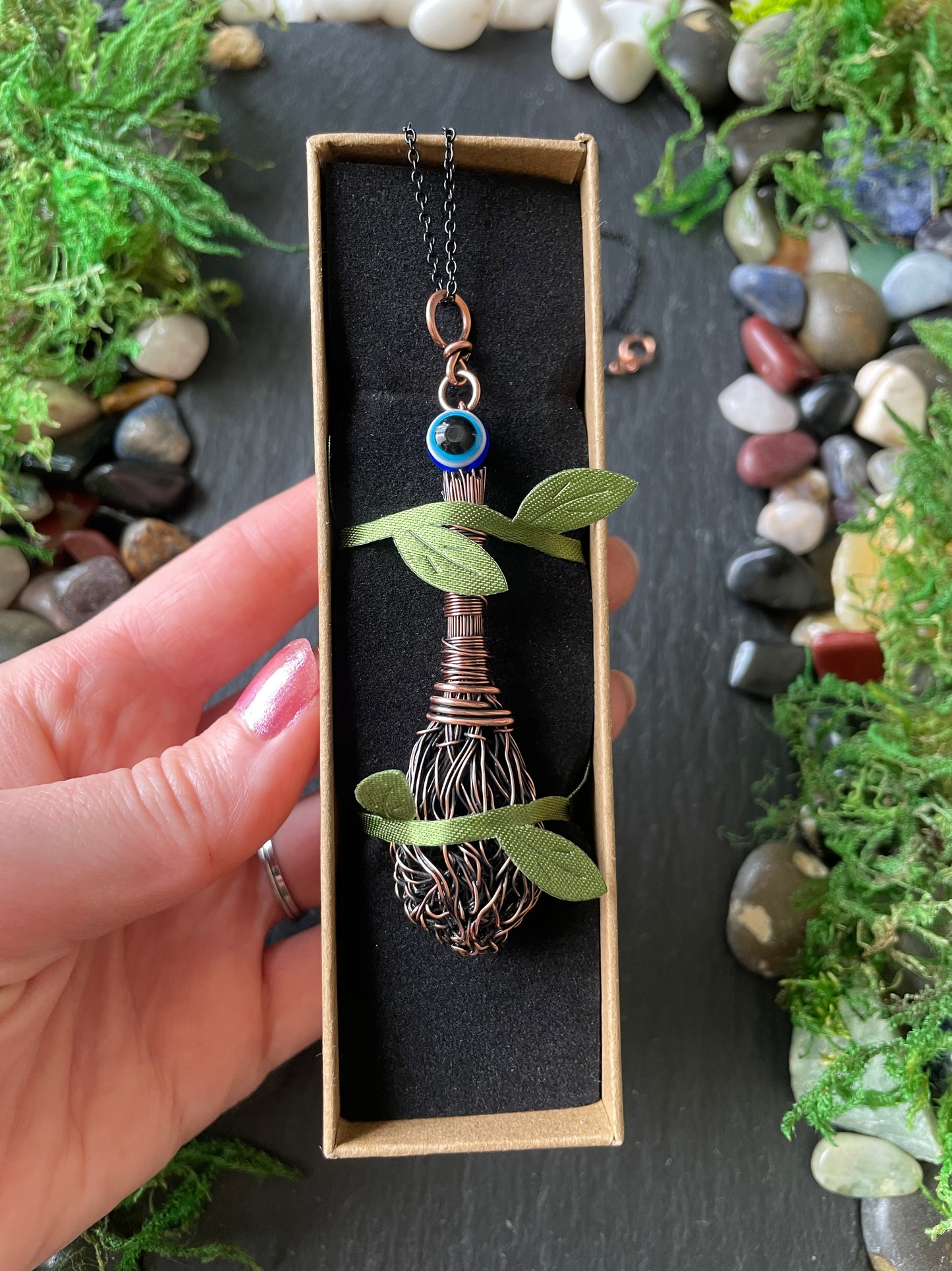 008. Miniature Collectible Broom Pendant With Wrapped Handle And Evil Eye Protection Bead | Add Custom Name Charm