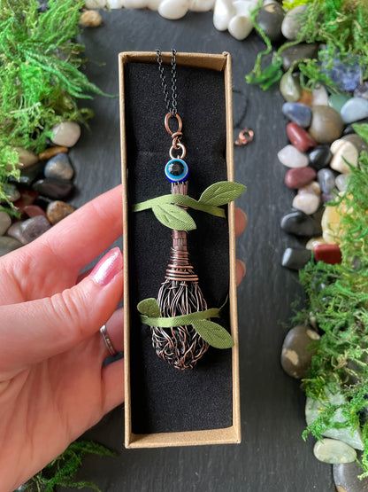 008. Miniature Collectible Broom Pendant With Wrapped Handle And Evil Eye Protection Bead | Add Custom Name Charm