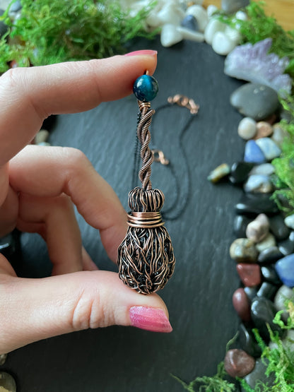 007. Miniature Collectible Broom Pendant With Twisted Handle And Blue Tiger’s Eye Crystal | Add Custom Name Charm