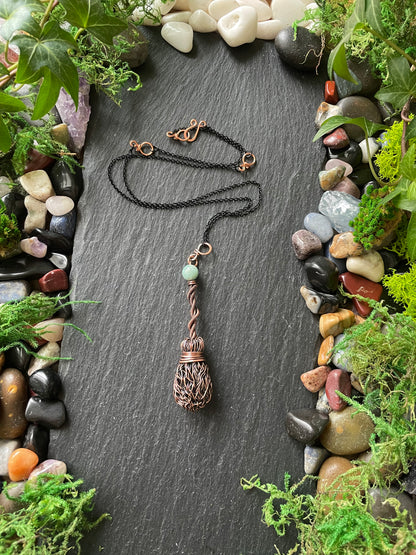 0111. Miniature Collectible Broom Pendant With Twisted Handle And Amazonite Stone | Add Custom Name Charm