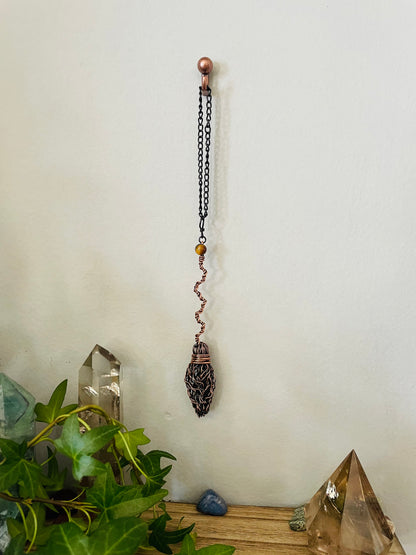 Miniature Collectible Broom Wall Charm With Tiger’s Eye Stone, Handmade Broom To Accent A Witch’s Home