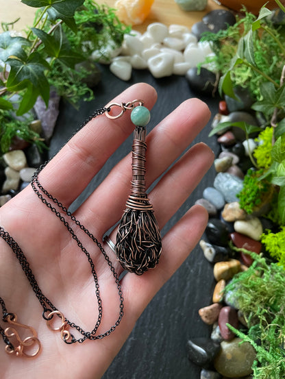 0110. Miniature Collectible Broom Pendant With Wrapped Handle And Amazonite Stone | Add Custom Name Charm