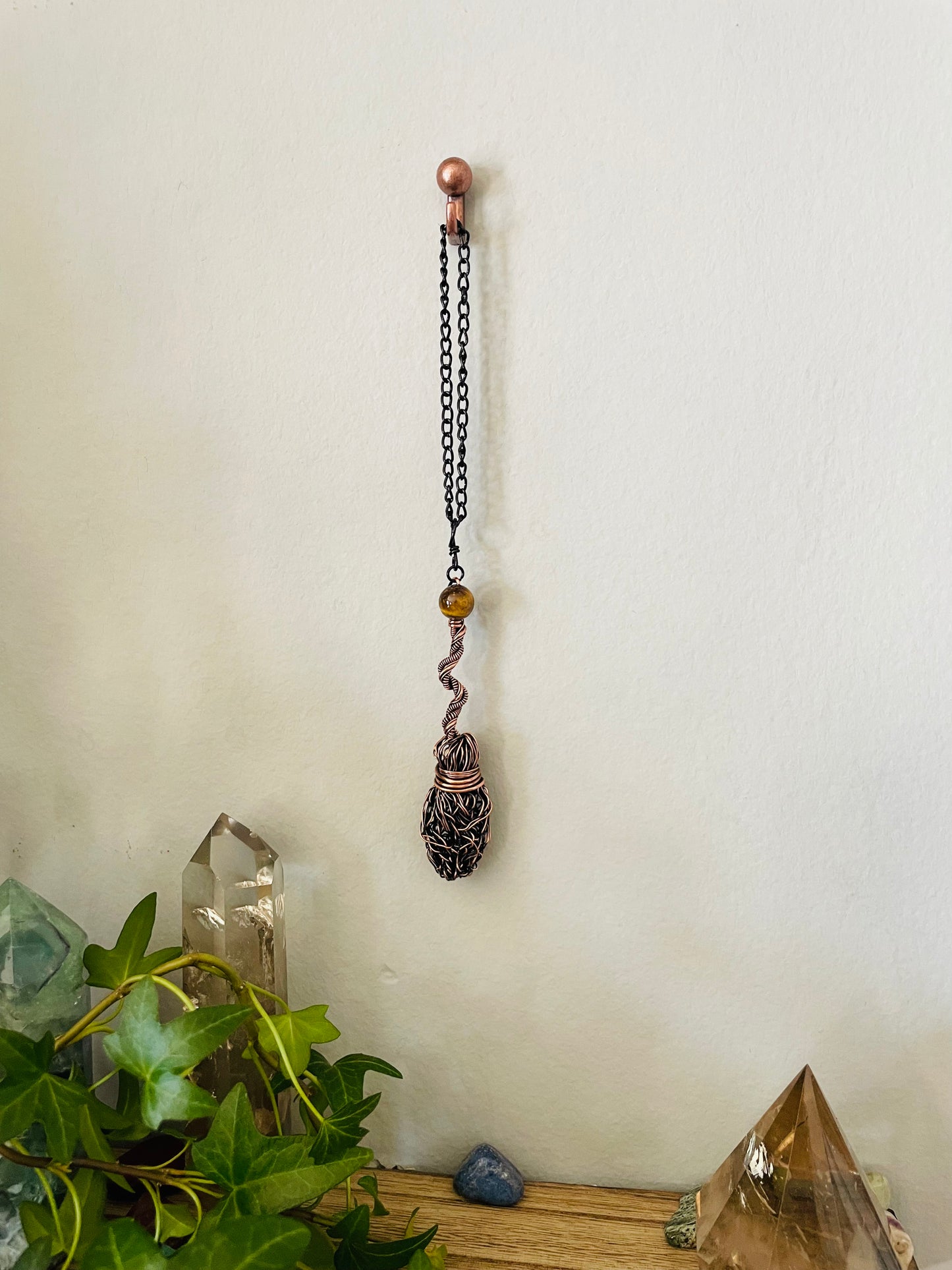 Miniature Collectible Broom Wall Charm With Tiger’s Eye Stone, Handmade Broom To Accent A Witch’s Home