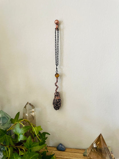 Miniature Collectible Broom Wall Charm With Tiger’s Eye Stone, Handmade Broom To Accent A Witch’s Home