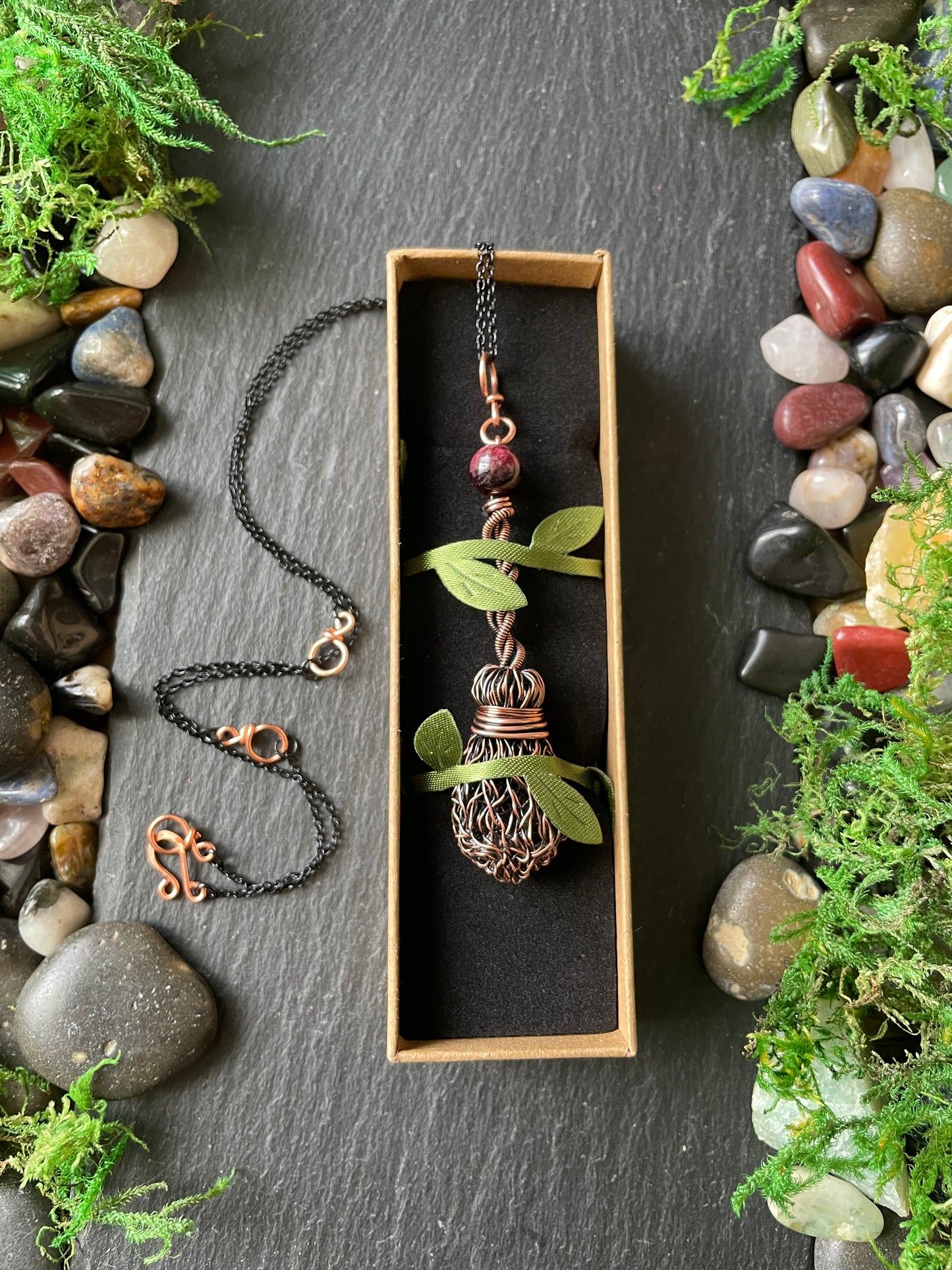 009. Miniature Collectible Broom Pendant With Twisted Handle And Garnet Crystal | Add Custom Name Charm