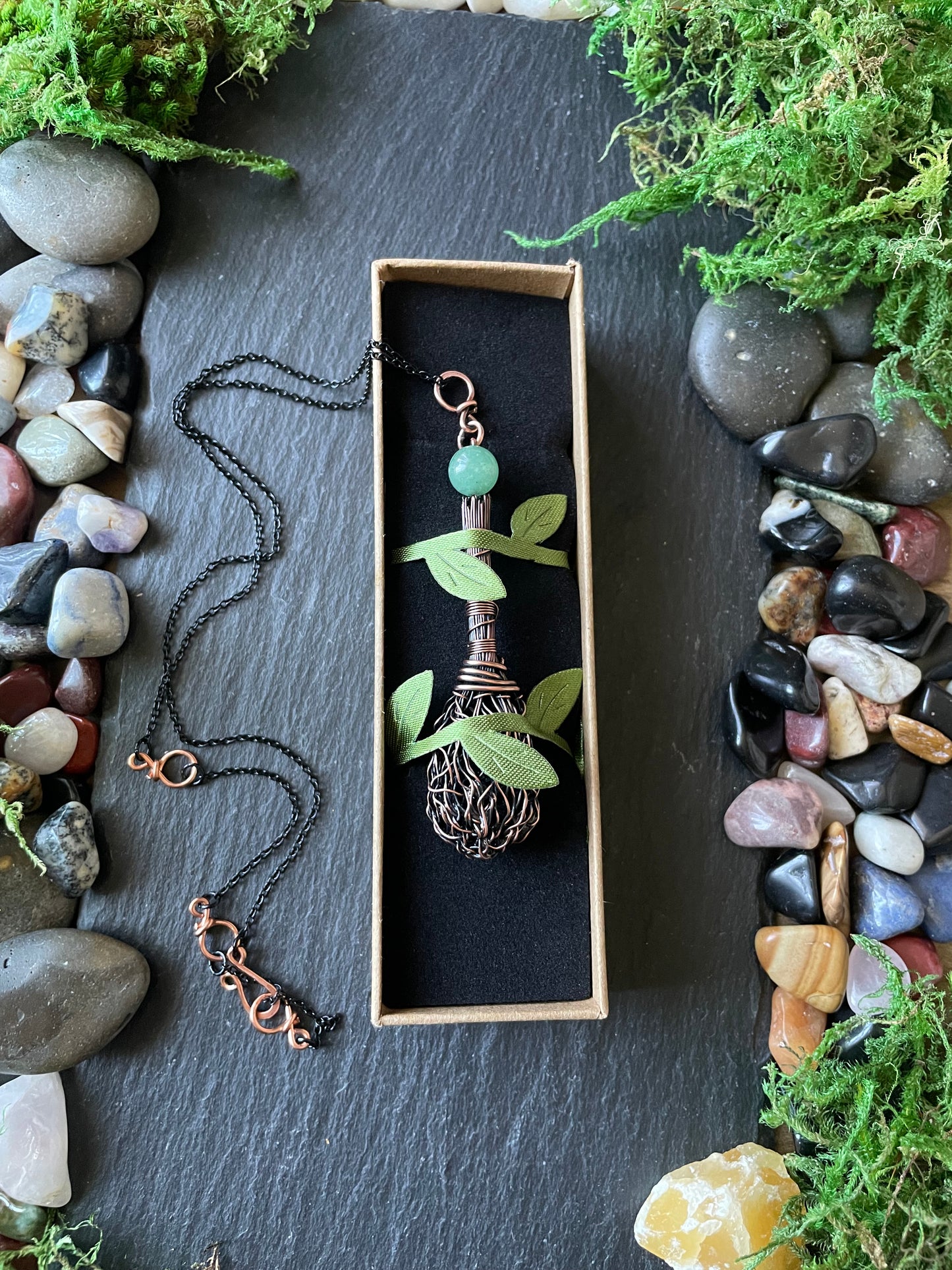 0112. Miniature Collectible Broom Pendant With Wrapped Handle And Green Aventurine Crystal | Add Custom Name Charm