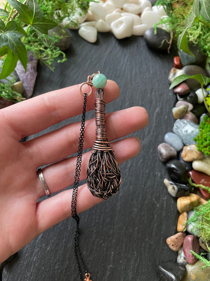 0110. Miniature Collectible Broom Pendant With Wrapped Handle And Amazonite Stone | Add Custom Name Charm