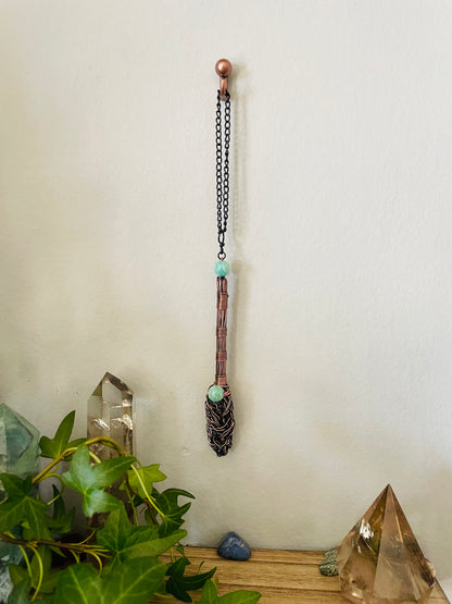Miniature Collectible Broom Wall Charm With Amazonite Stone, Handmade Broom To Accent A Witch’s Home