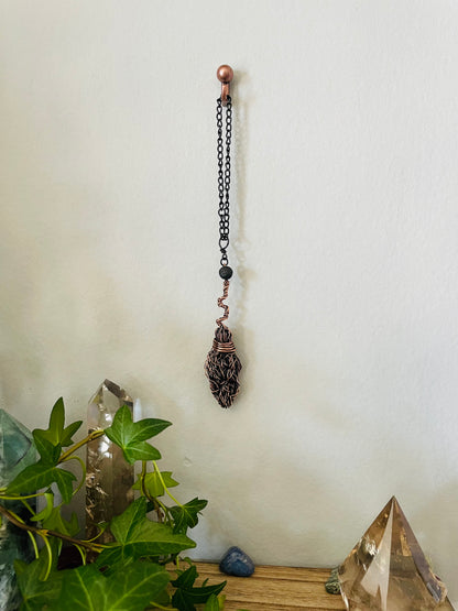 Miniature Collectible Broom Wall Charm With Lava Stone, Handmade Broom To Accent A Witch’s Home