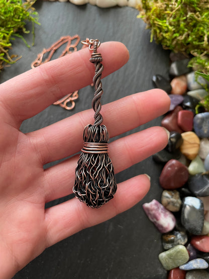 Image of miniature copper wire broom with twisted handle