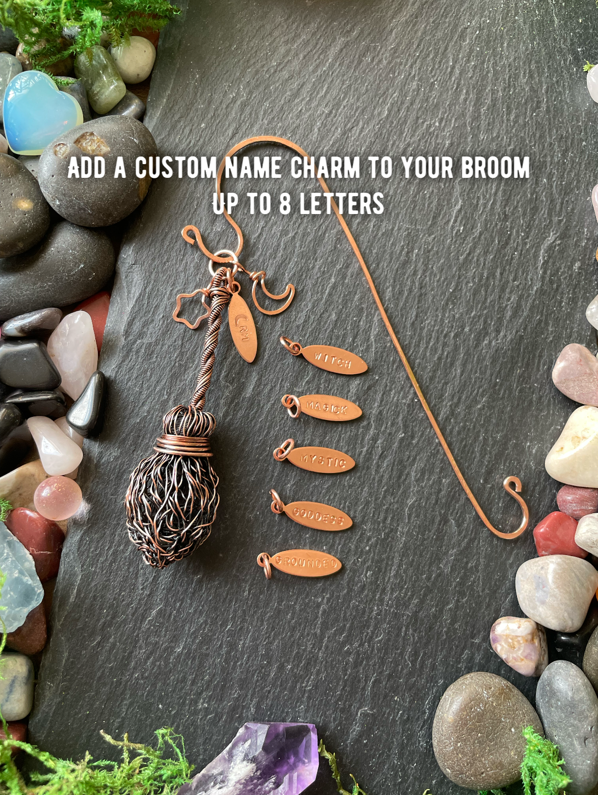 107. Made To Order - Miniature Copper Broom Bookmark With Straight Handle And Rounded Broom Bristles, Mini Bookshelf Broom With Star And Moon