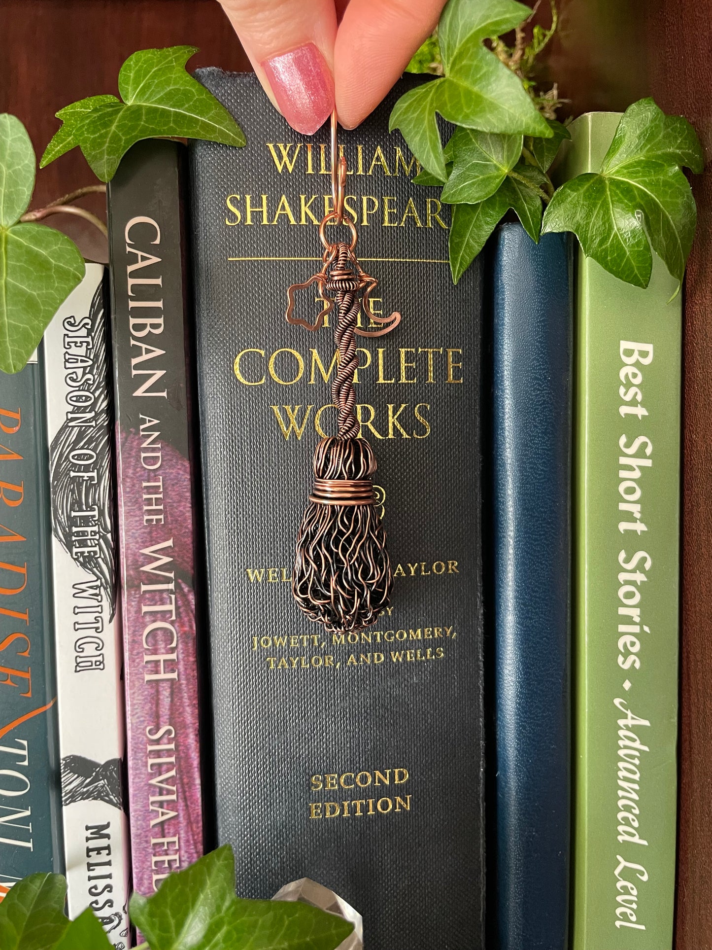 106. Made To Order - Miniature Copper Broom Bookmark With Twisted Handle And Classic Broom Bristles, Mini Bookshelf Broom With Star And Moon