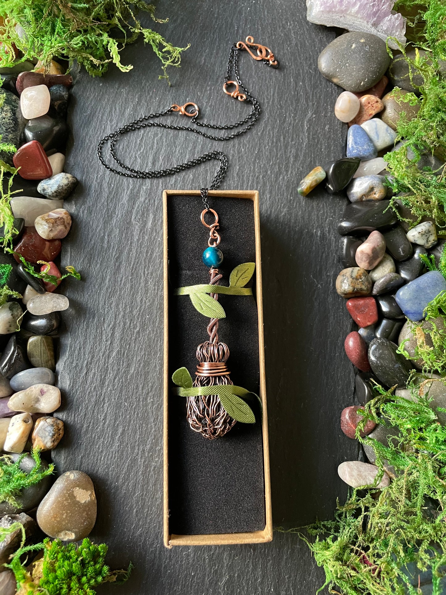 007. Miniature Collectible Broom Pendant With Twisted Handle And Blue Tiger’s Eye Crystal | Add Custom Name Charm