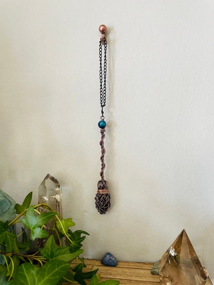 Miniature Collectible Broom Wall Charm With Blue Tiger’s Eye Stone, Handmade Broom To Accent A Witch’s Home