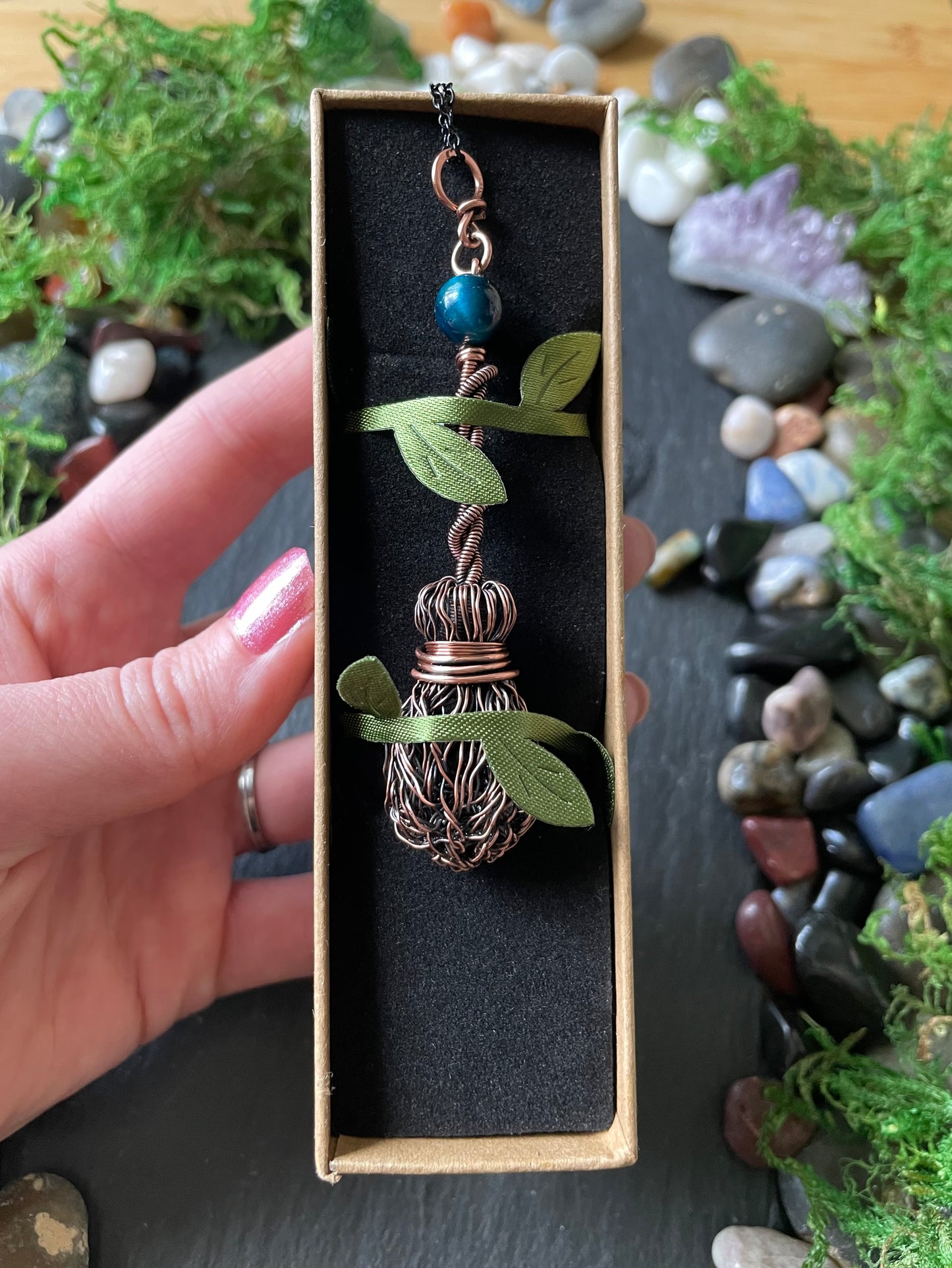 007. Miniature Collectible Broom Pendant With Twisted Handle And Blue Tiger’s Eye Crystal | Add Custom Name Charm
