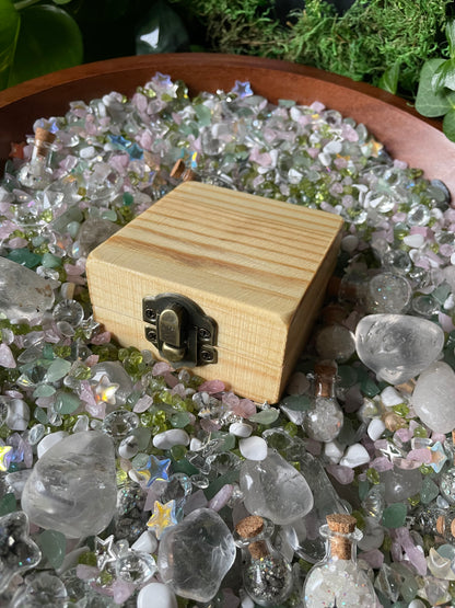 Magical Mini Fairy Forest Crystal Confetti With Wooden Box, Quartz Point, And Selenite Stick