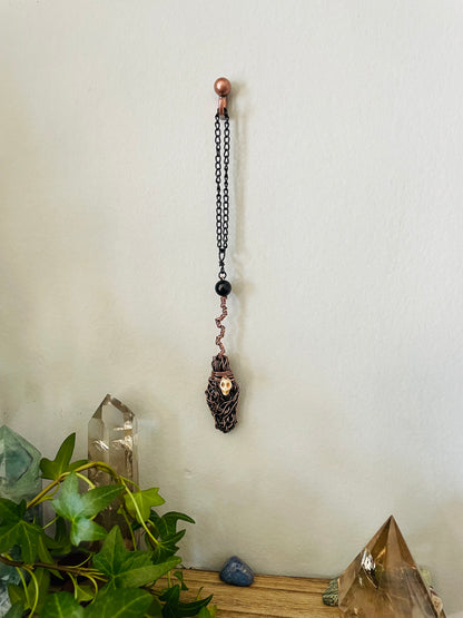 Miniature Collectible Broom Wall Charm With Tourmaline Stone And Skull, Handmade Broom To Accent A Witch’s Home