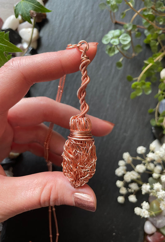 Image of copper wire broom pendant