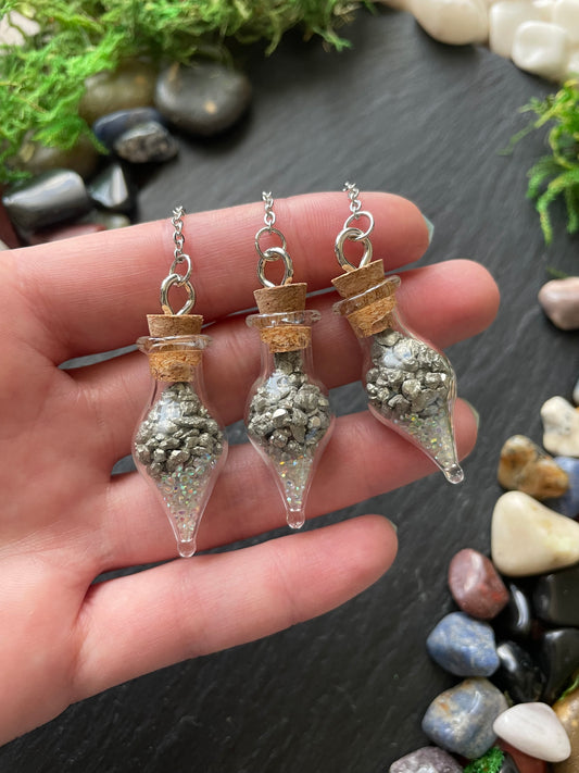 Crystal Plant Charms With Pyrite In Glass Teardrop Vials | Plant Vine Charms | Houseplant Accessories