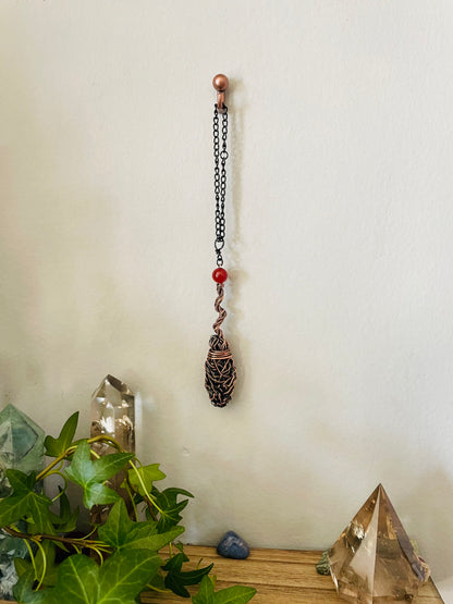 Miniature Collectible Broom Wall Charm With Carnelian Crystal, Handmade Broom To Accent A Witch’s Home