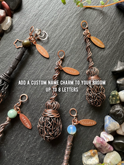 013. Made To Order - Antiqued Copper Miniature Broom Pendant With Straight Handle And Rounded Broom Bristles, Broom Necklace On Copper Chain