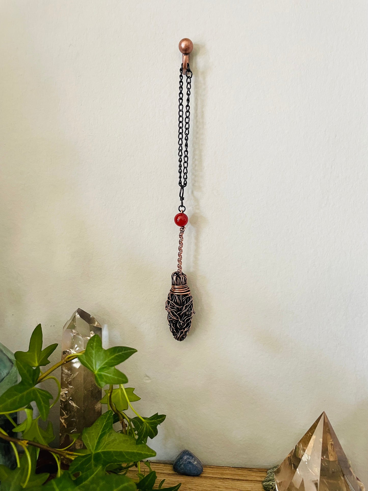 Miniature Collectible Broom Wall Charm With Carnelian Crystal, Handmade Broom To Accent A Witch’s Home