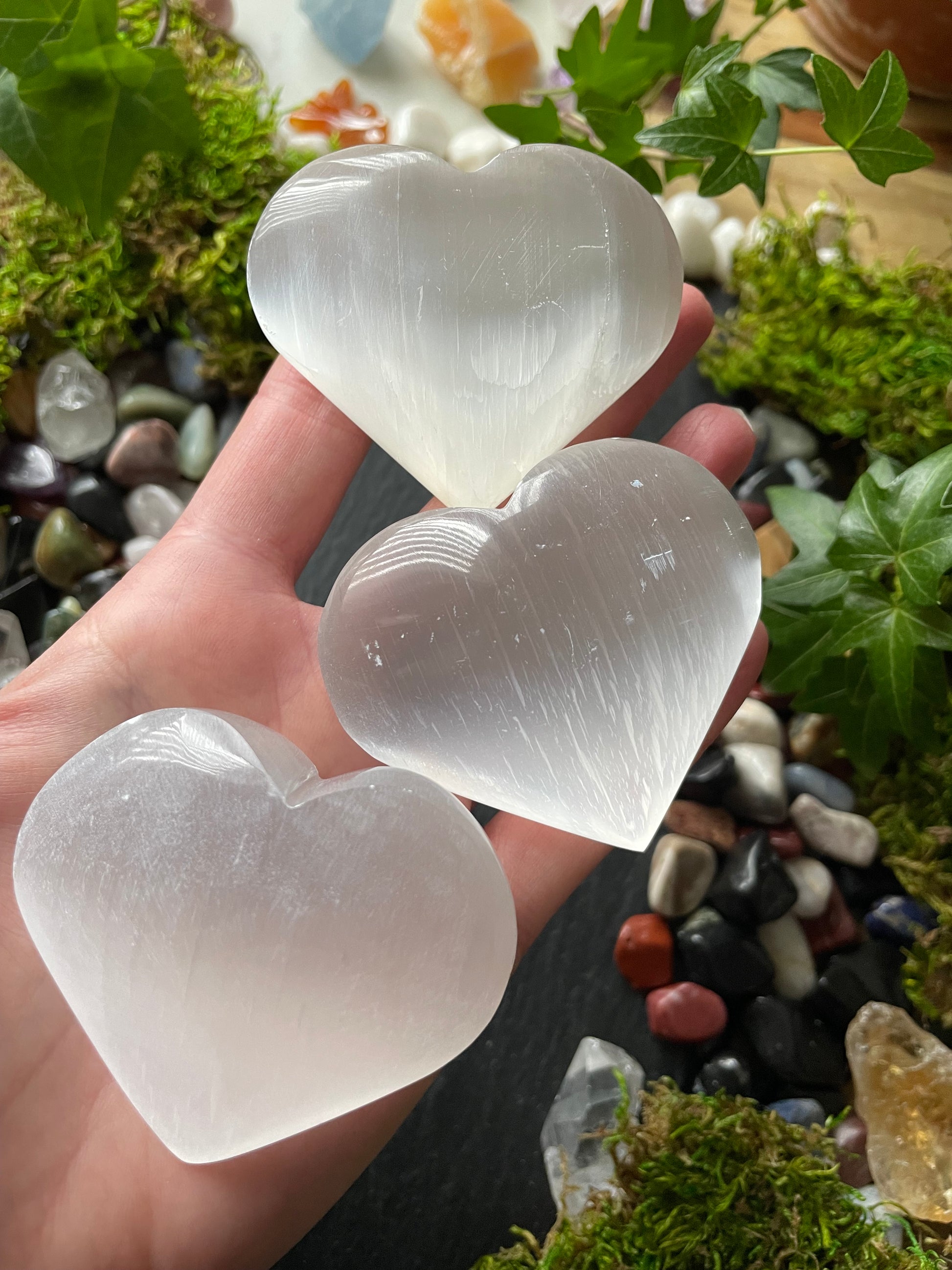 Image of selenite crystal hearts