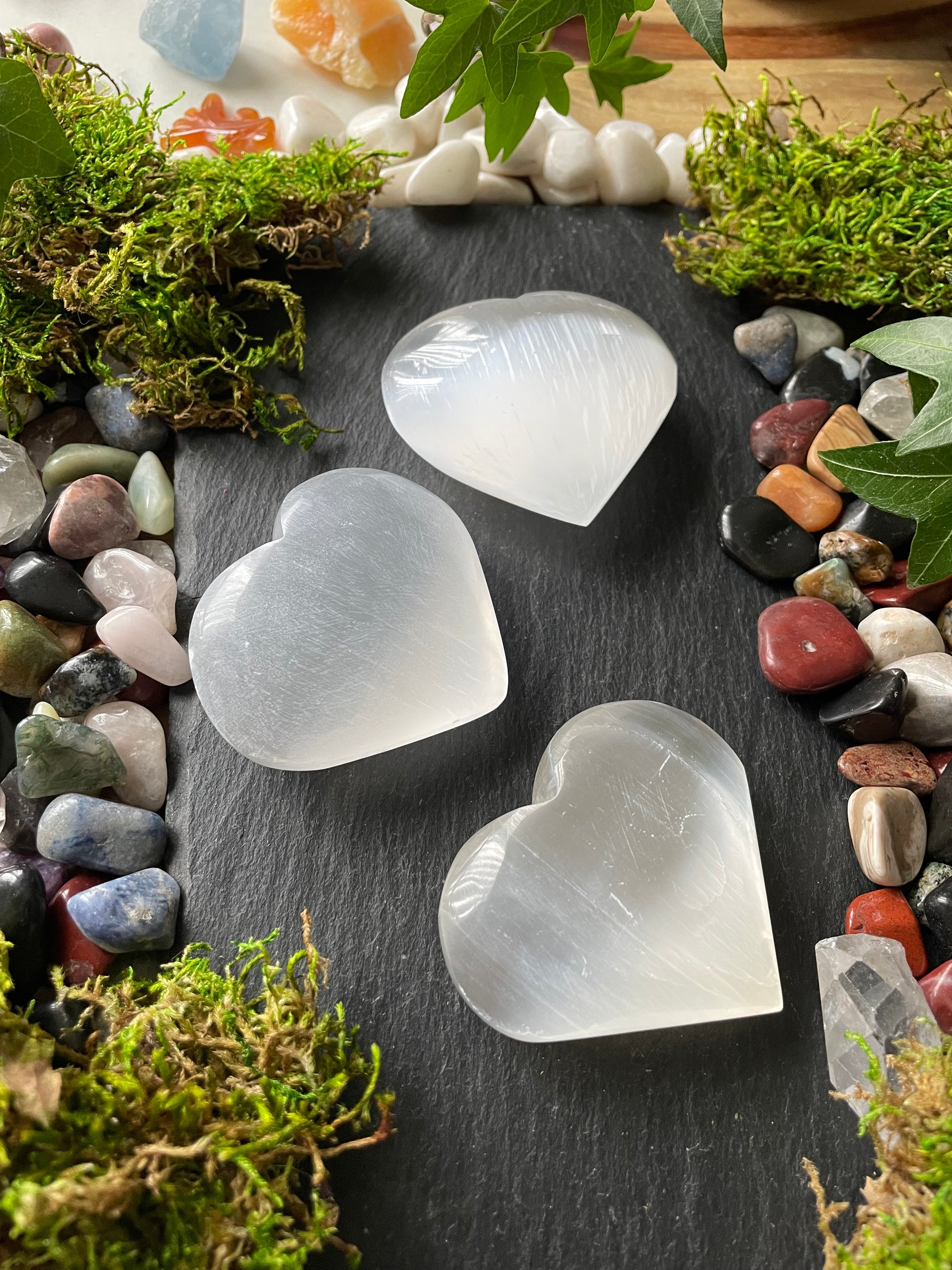 Image of selenite crystal hearts