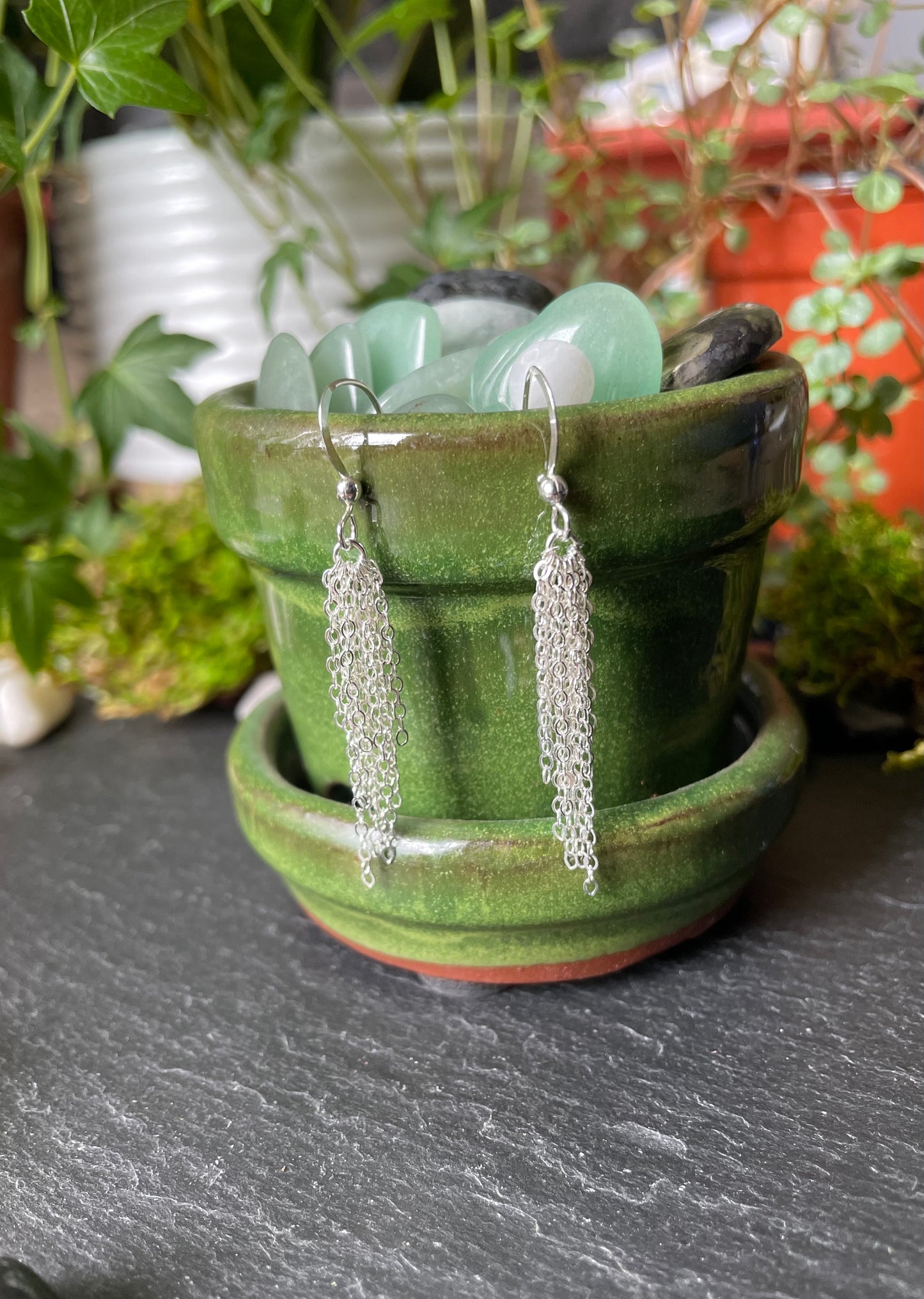 Image of sterling silver layered chain dangle earrings