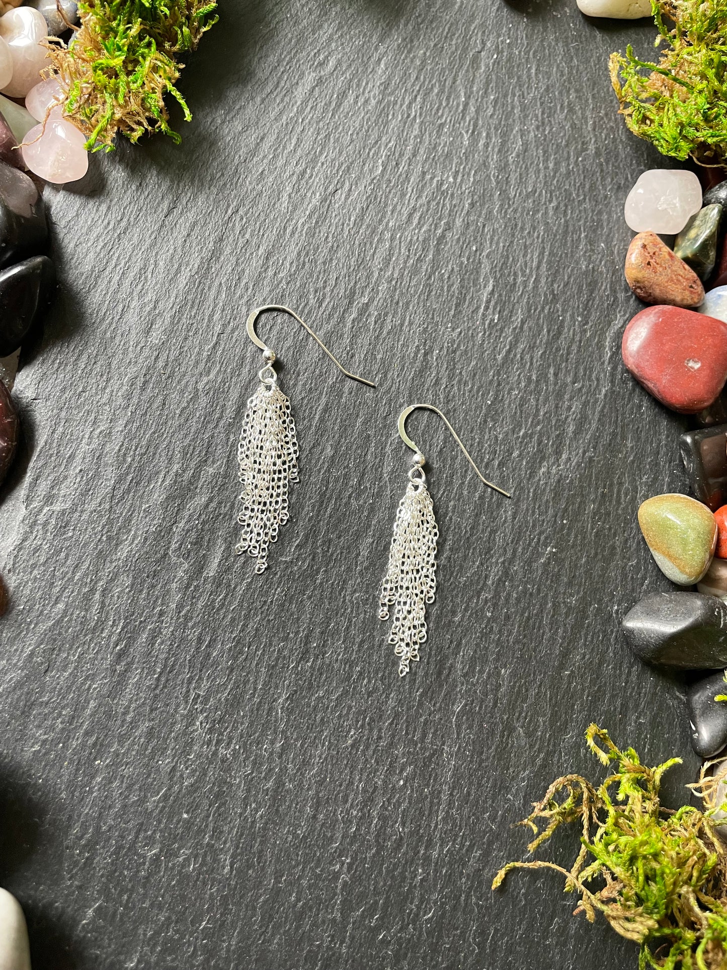 Image of sterling silver layered chain dangle earrings