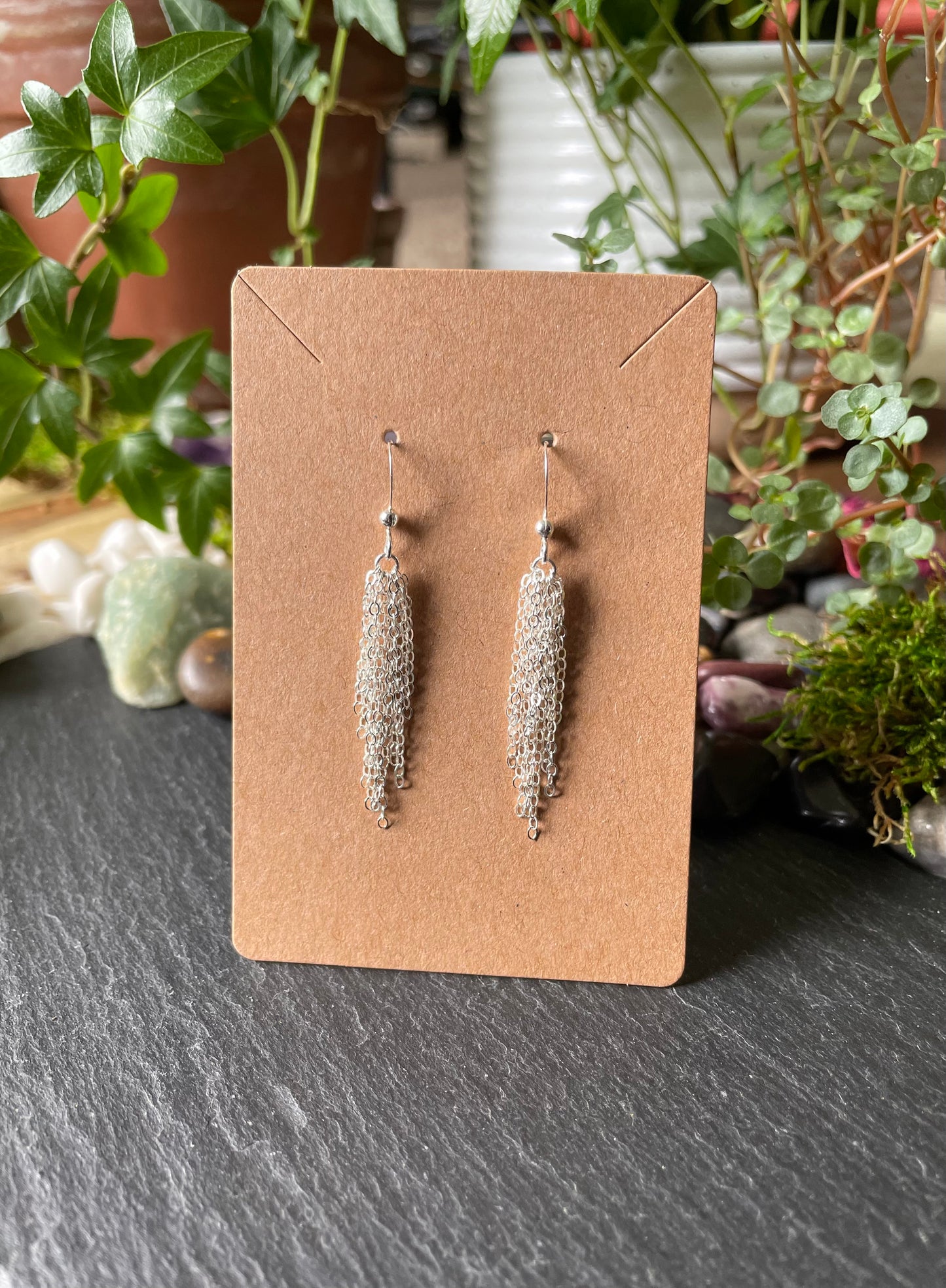 Image of sterling silver layered chain dangle earrings